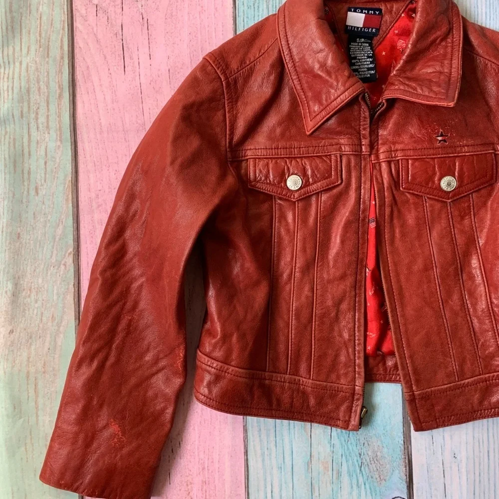 Tommy Hilfiger Girls' Red Jean-Style Leather Jacket